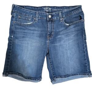 Signature Women's Med Wash Denim Bermuda Shorts 5 Pocket Flat Front Size 10 W30